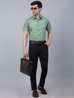 Jainish Men's Cotton Half Sleeve Checked Formal Shirts - Pista | Grocsy