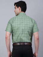 Jainish Men's Cotton Half Sleeve Checked Formal Shirts - Pista | Grocsy