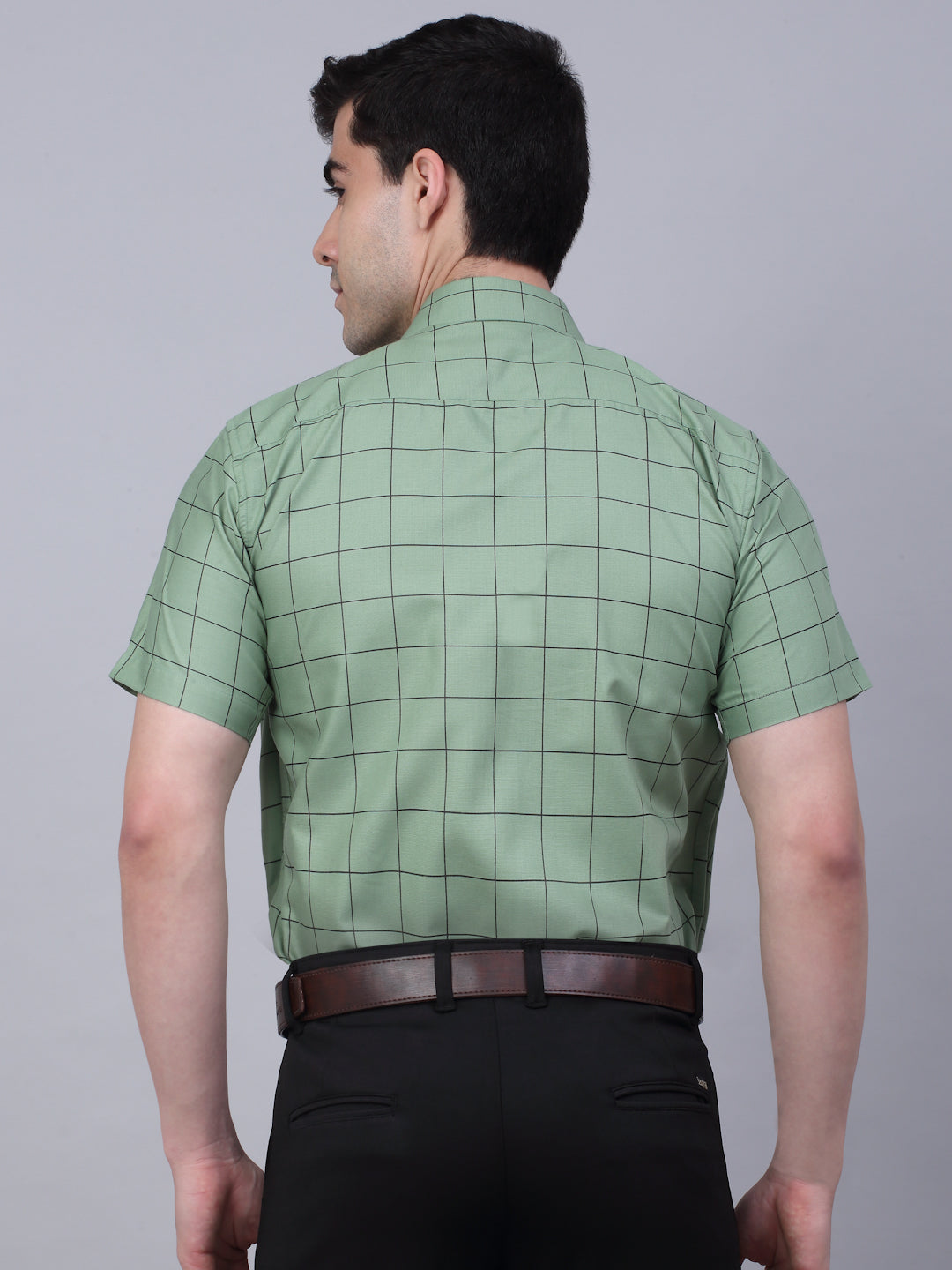 Jainish Men's Cotton Half Sleeve Checked Formal Shirts - Pista | Grocsy