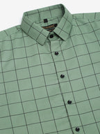 Jainish Men's Cotton Half Sleeve Checked Formal Shirts - Pista | Grocsy