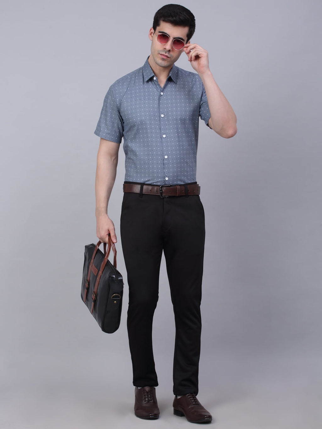 Jainish Men's Cotton Half Sleeve Printed Formal Shirts - Grey | Grocsy