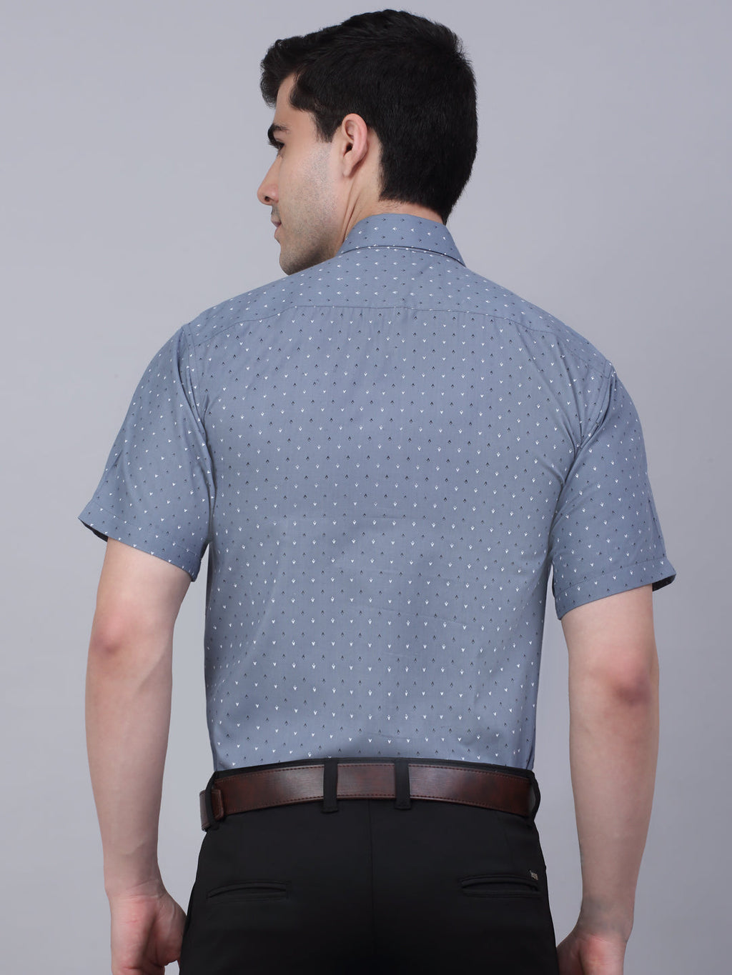 Jainish Men's Cotton Half Sleeve Printed Formal Shirts - Grey | Grocsy