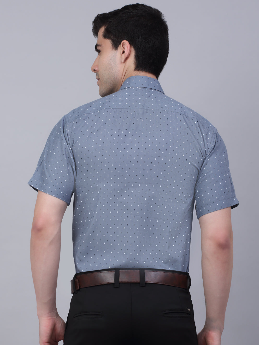 Jainish Men's Cotton Half Sleeve Printed Formal Shirts - Grey | Grocsy