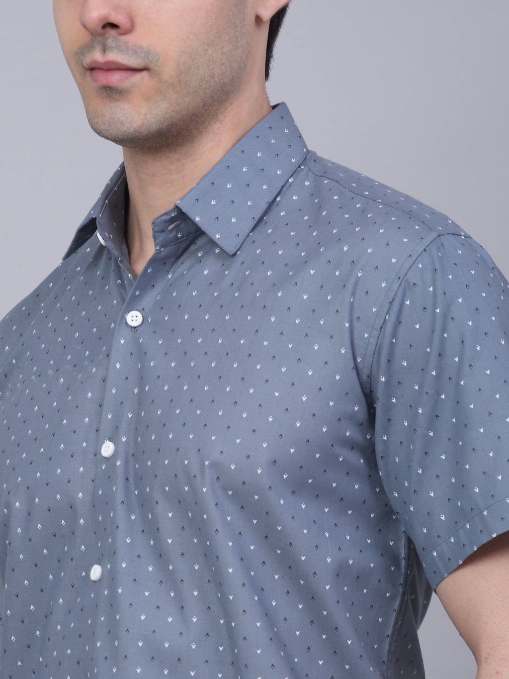 Jainish Men's Cotton Half Sleeve Printed Formal Shirts - Grey | Grocsy