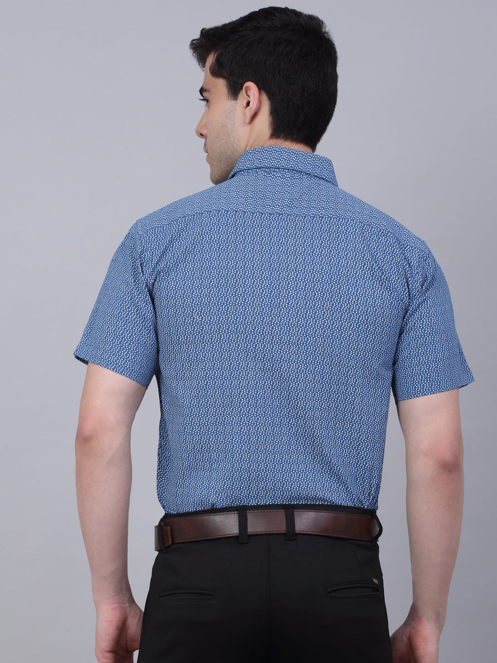 Jainish Men's Cotton Half Sleeve Printed Formal Shirts - Blue | Grocsy