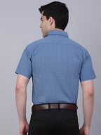 Jainish Men's Cotton Half Sleeve Printed Formal Shirts - Blue | Grocsy