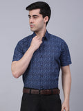 Jainish Men's Cotton Half Sleeve Printed Formal Shirts - Navy Blue | Grocsy
