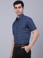 Jainish Men's Cotton Half Sleeve Printed Formal Shirts - Navy Blue | Grocsy