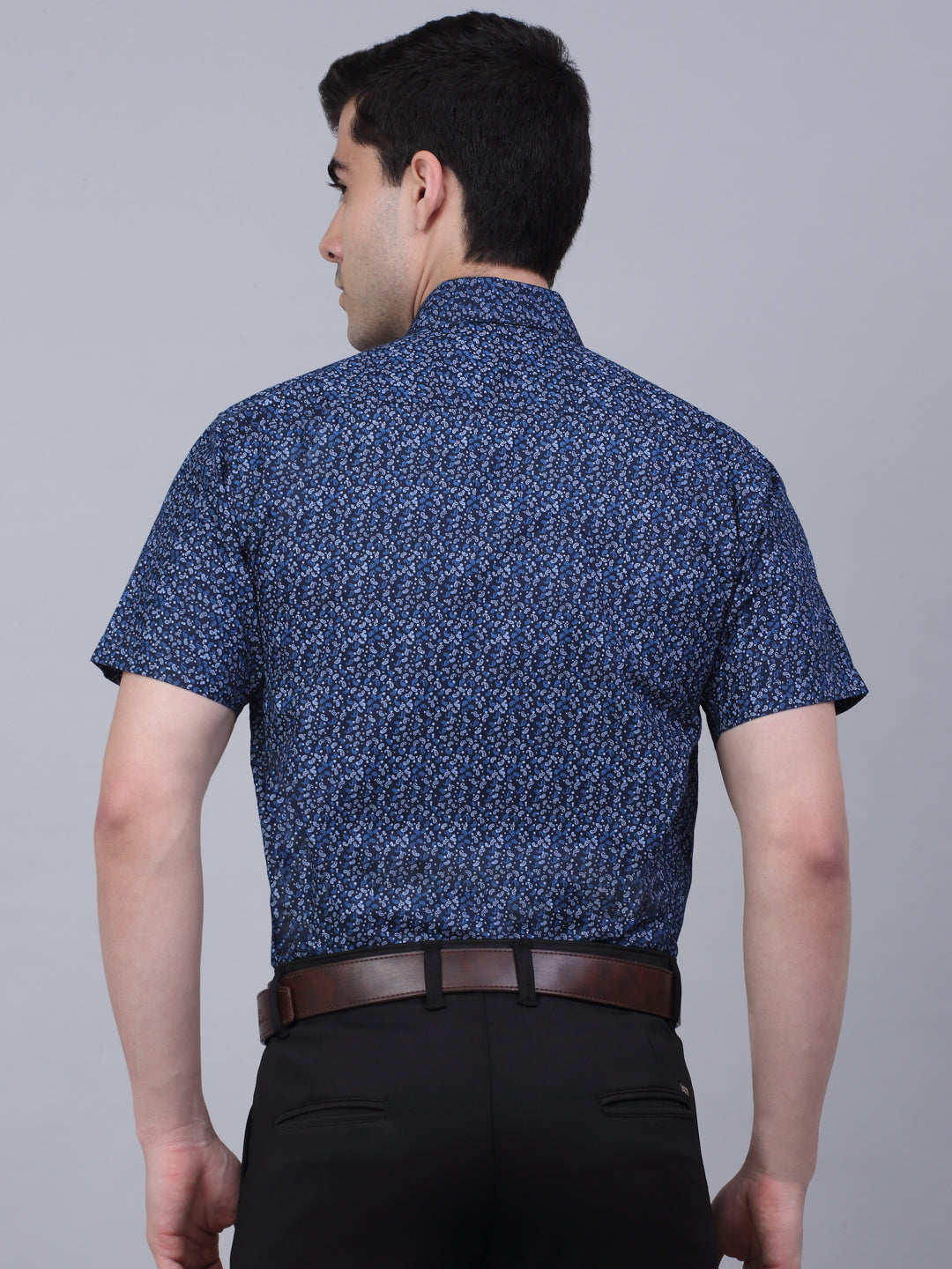 Jainish Men's Cotton Half Sleeve Printed Formal Shirts - Navy Blue | Grocsy