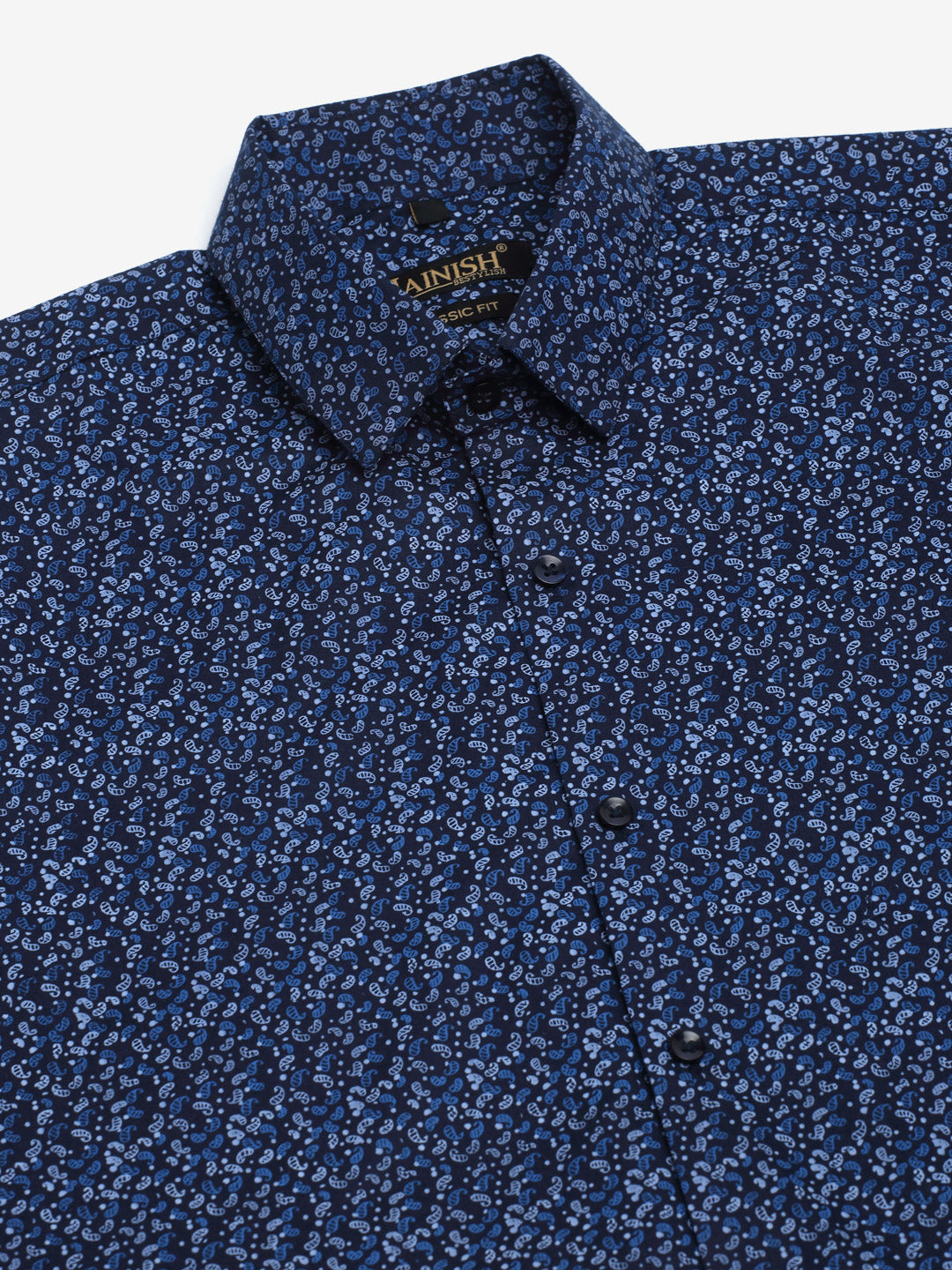 Jainish Men's Cotton Half Sleeve Printed Formal Shirts - Navy Blue | Grocsy