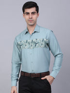 Jainish Men's Cotton Lycra Printed Formal Shirts - Pista | Grocsy