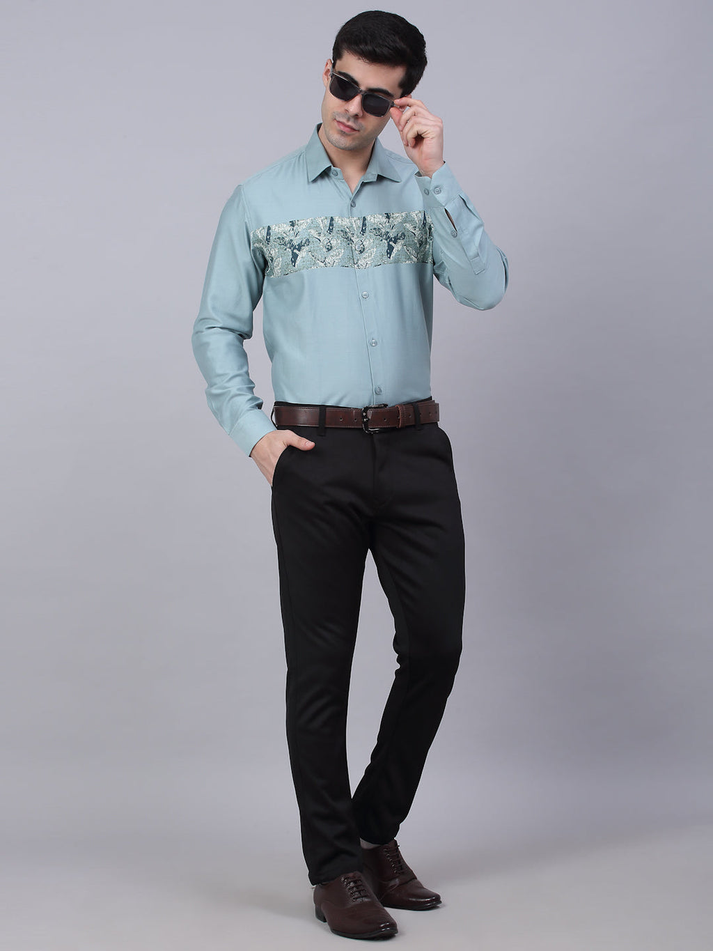 Jainish Men's Cotton Lycra Printed Formal Shirts - Pista | Grocsy