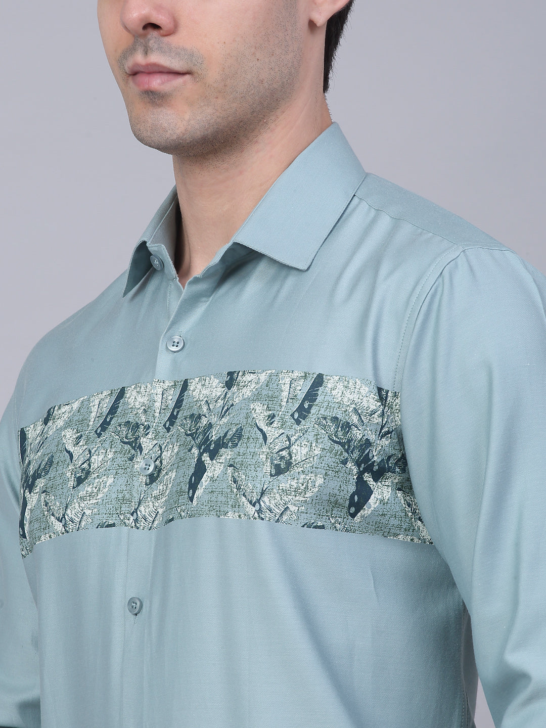 Jainish Men's Cotton Lycra Printed Formal Shirts - Pista | Grocsy