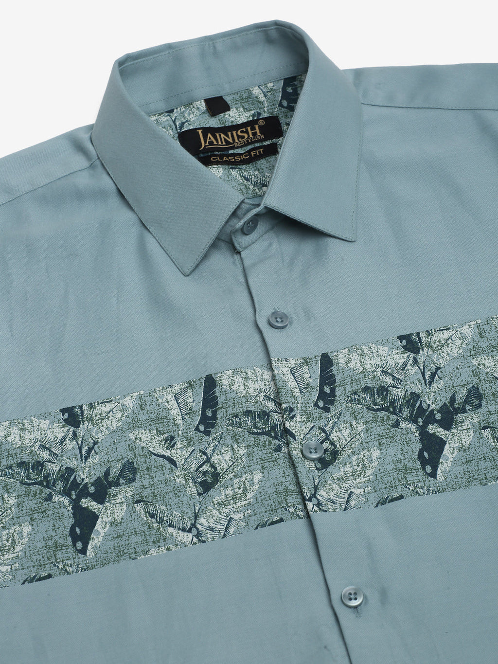 Jainish Men's Cotton Lycra Printed Formal Shirts - Pista | Grocsy