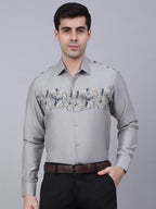 Jainish Men's Cotton Lycra Printed Formal Shirts - Steel-Grey | Grocsy