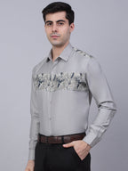 Jainish Men's Cotton Lycra Printed Formal Shirts - Steel-Grey | Grocsy