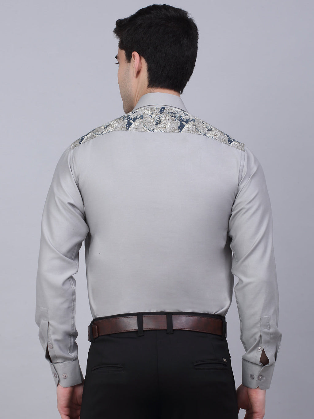 Jainish Men's Cotton Lycra Printed Formal Shirts - Steel-Grey | Grocsy