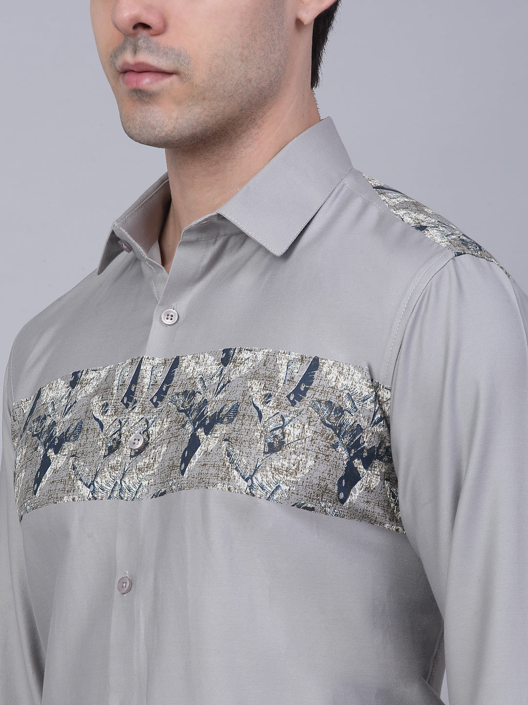 Jainish Men's Cotton Lycra Printed Formal Shirts - Steel-Grey | Grocsy