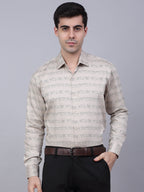 Jainish Men's Cotton Lycra Printed Formal Shirts - Cream | Grocsy