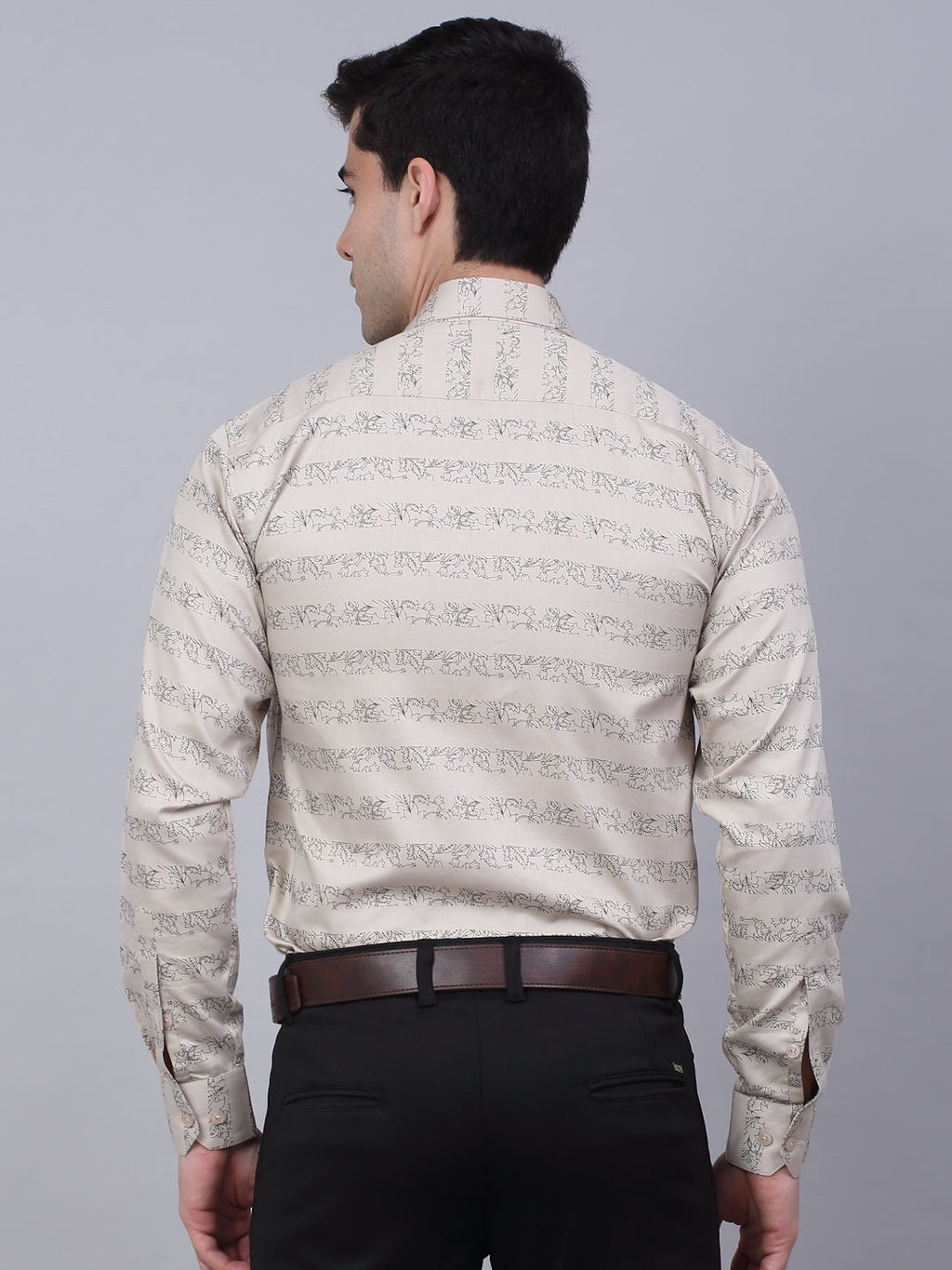 Jainish Men's Cotton Lycra Printed Formal Shirts - Cream | Grocsy