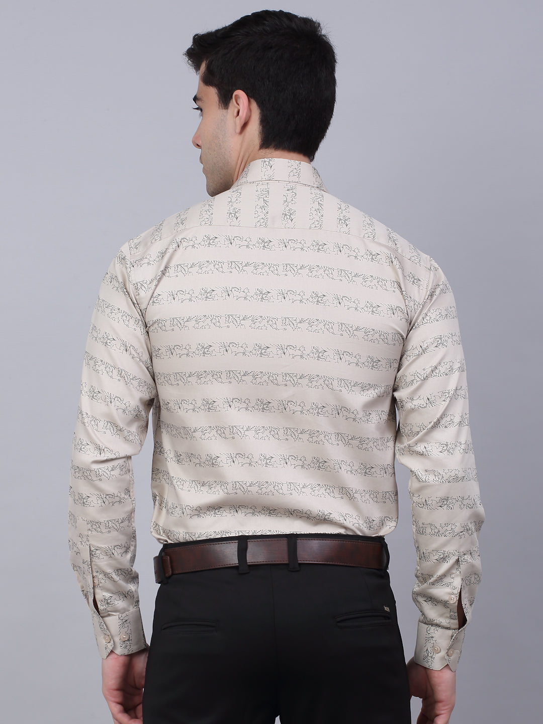 Jainish Men's Cotton Lycra Printed Formal Shirts - Cream | Grocsy