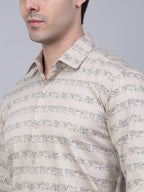 Jainish Men's Cotton Lycra Printed Formal Shirts - Cream | Grocsy