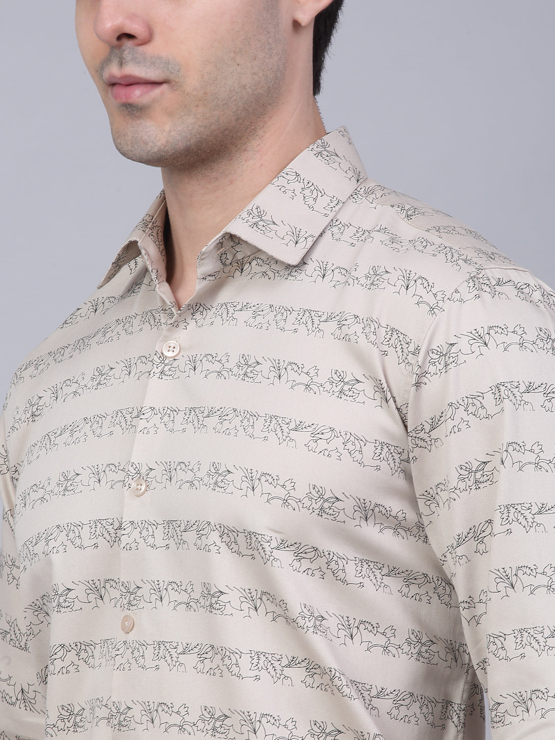 Jainish Men's Cotton Lycra Printed Formal Shirts - Cream | Grocsy