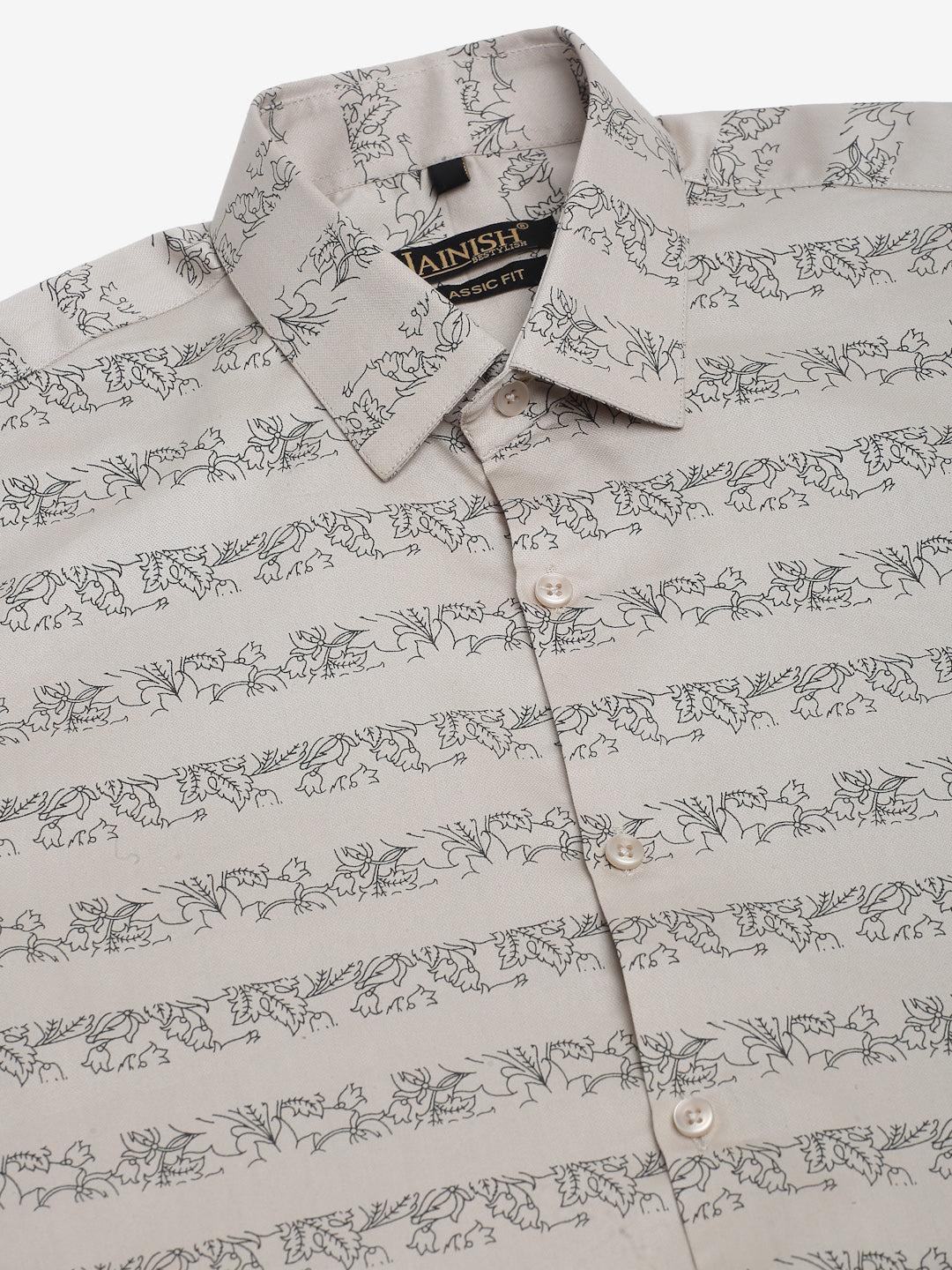 Jainish Men's Cotton Lycra Printed Formal Shirts - Cream | Grocsy