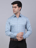Jainish Men's Cotton Lycra Printed Formal Shirts - Sky Blue | Grocsy