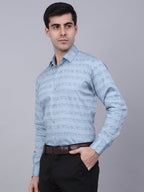 Jainish Men's Cotton Lycra Printed Formal Shirts - Sky Blue | Grocsy