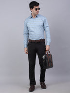 Jainish Men's Cotton Lycra Printed Formal Shirts - Sky Blue | Grocsy