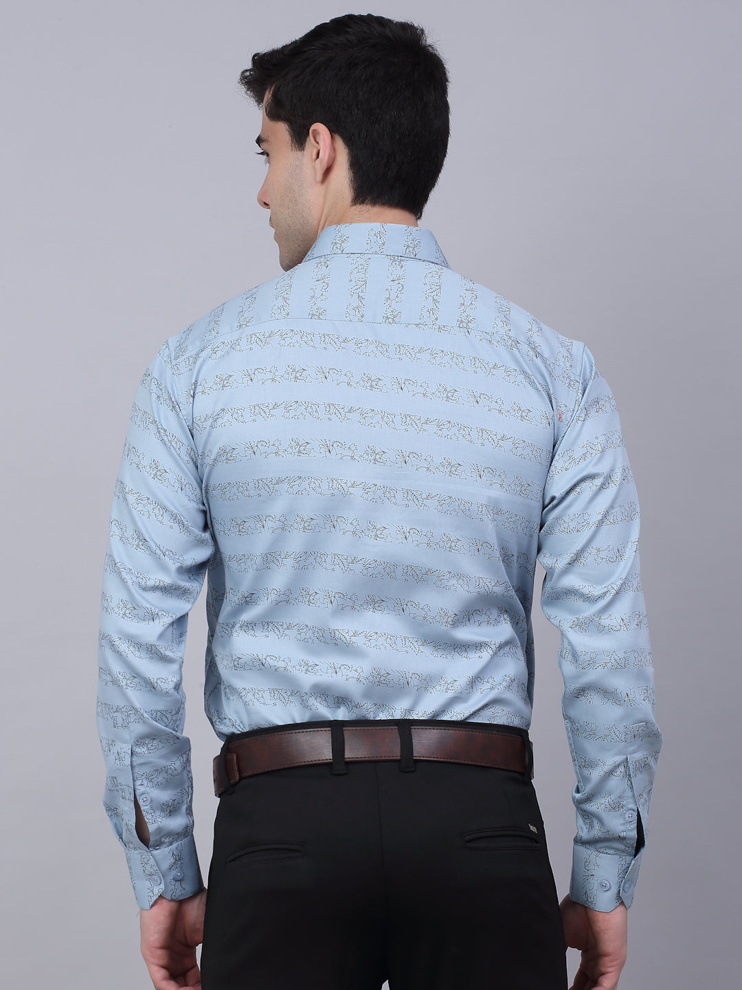 Jainish Men's Cotton Lycra Printed Formal Shirts - Sky Blue | Grocsy