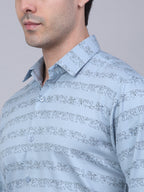Jainish Men's Cotton Lycra Printed Formal Shirts - Sky Blue | Grocsy