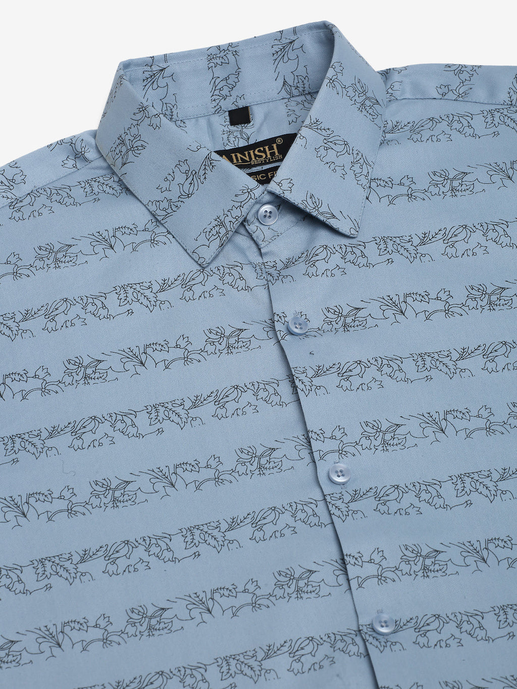 Jainish Men's Cotton Lycra Printed Formal Shirts - Sky Blue | Grocsy