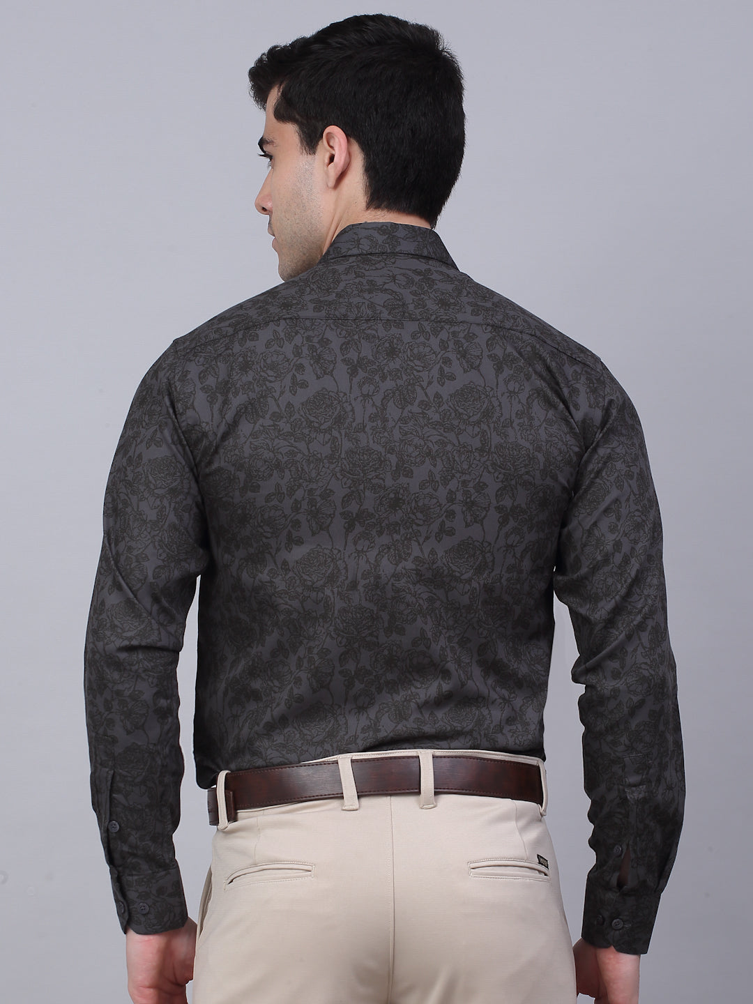 Jainish Men's Cotton Lycra Printed Formal Shirts - Grey | Grocsy