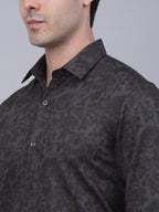 Jainish Men's Cotton Lycra Printed Formal Shirts - Grey | Grocsy