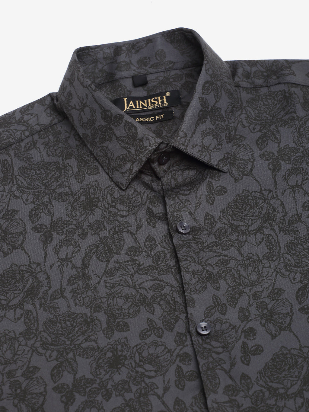 Jainish Men's Cotton Lycra Printed Formal Shirts - Grey | Grocsy