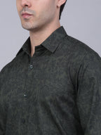 Jainish Men's Cotton Lycra Printed Formal Shirts - Olive | Grocsy