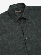 Jainish Men's Cotton Lycra Printed Formal Shirts - Olive | Grocsy