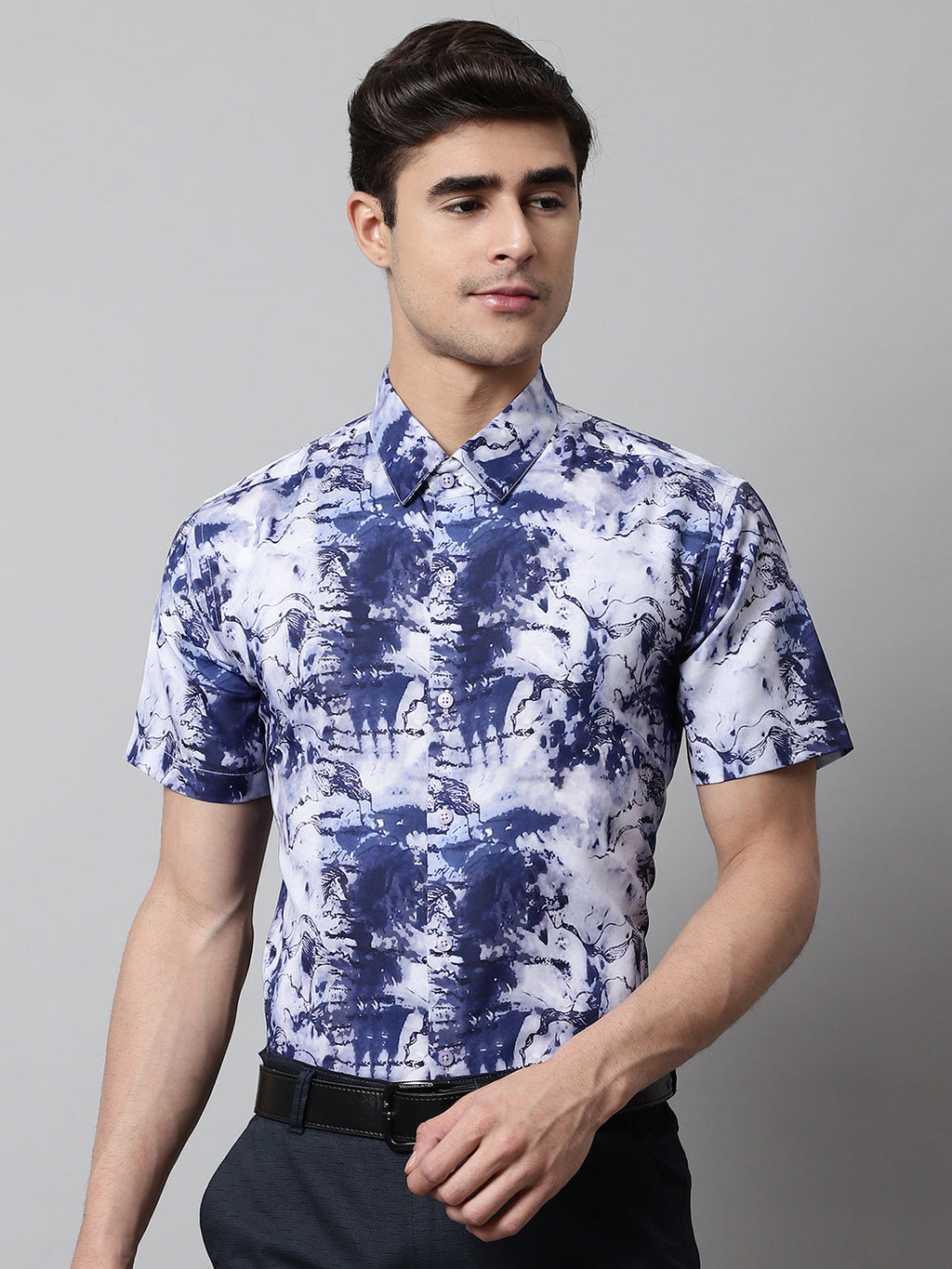 Jainish Men's Blue Classic Printed Formal Shirt | Grocsy