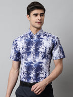 Jainish Men's Blue Classic Printed Formal Shirt | Grocsy