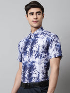 Jainish Men's Blue Classic Printed Formal Shirt | Grocsy