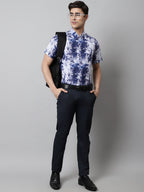 Jainish Men's Blue Classic Printed Formal Shirt | Grocsy
