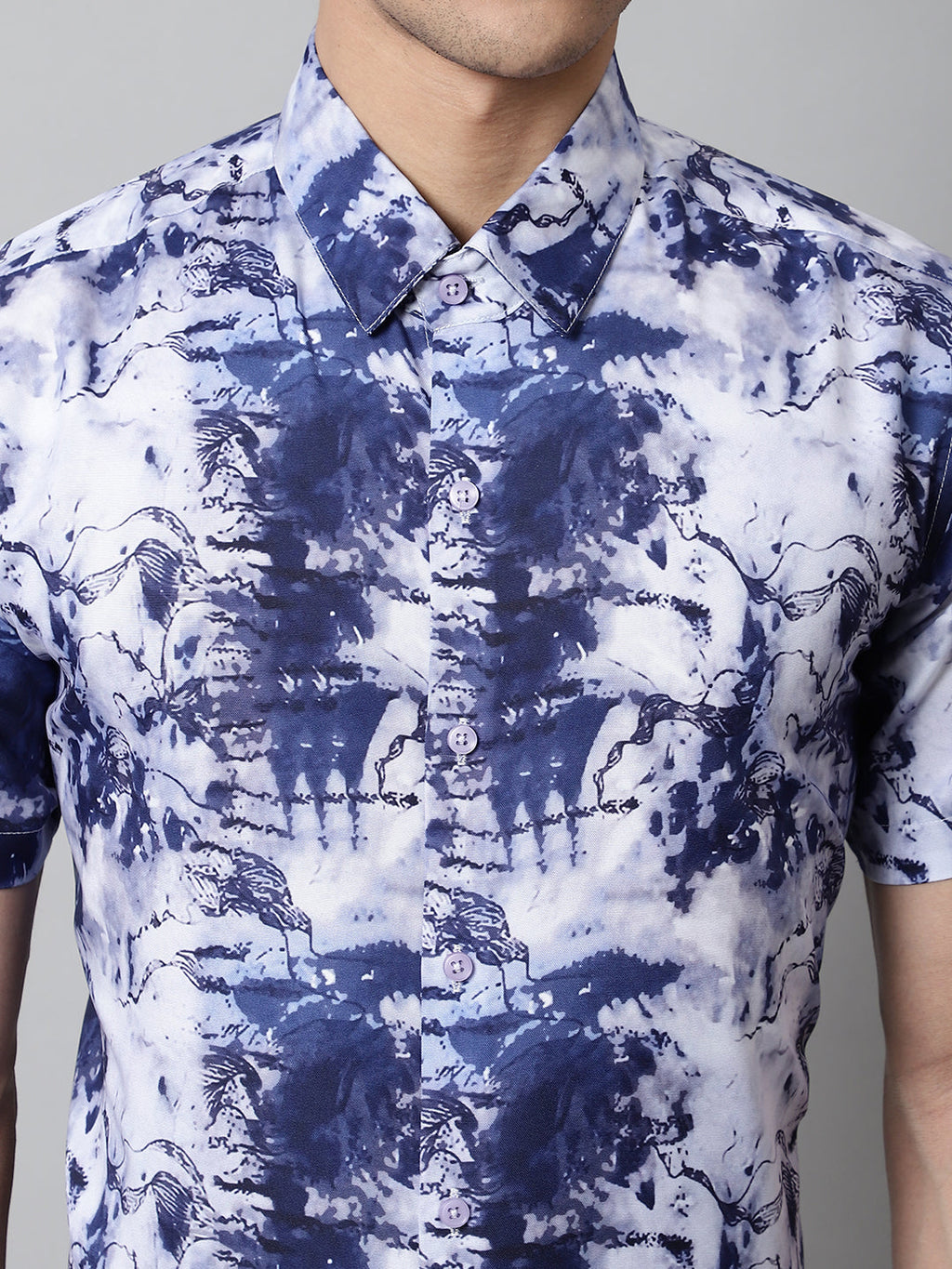 Jainish Men's Blue Classic Printed Formal Shirt | Grocsy