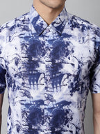 Jainish Men's Blue Classic Printed Formal Shirt | Grocsy