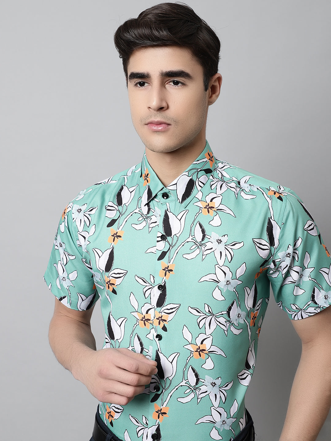 Jainish Men's Green Classic Printed Formal Shirt | Grocsy