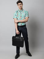Jainish Men's Green Classic Printed Formal Shirt | Grocsy