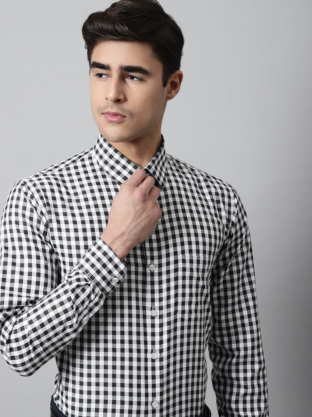Jainish Men's Black Checks Pure Cotton Formal Shirt | Grocsy