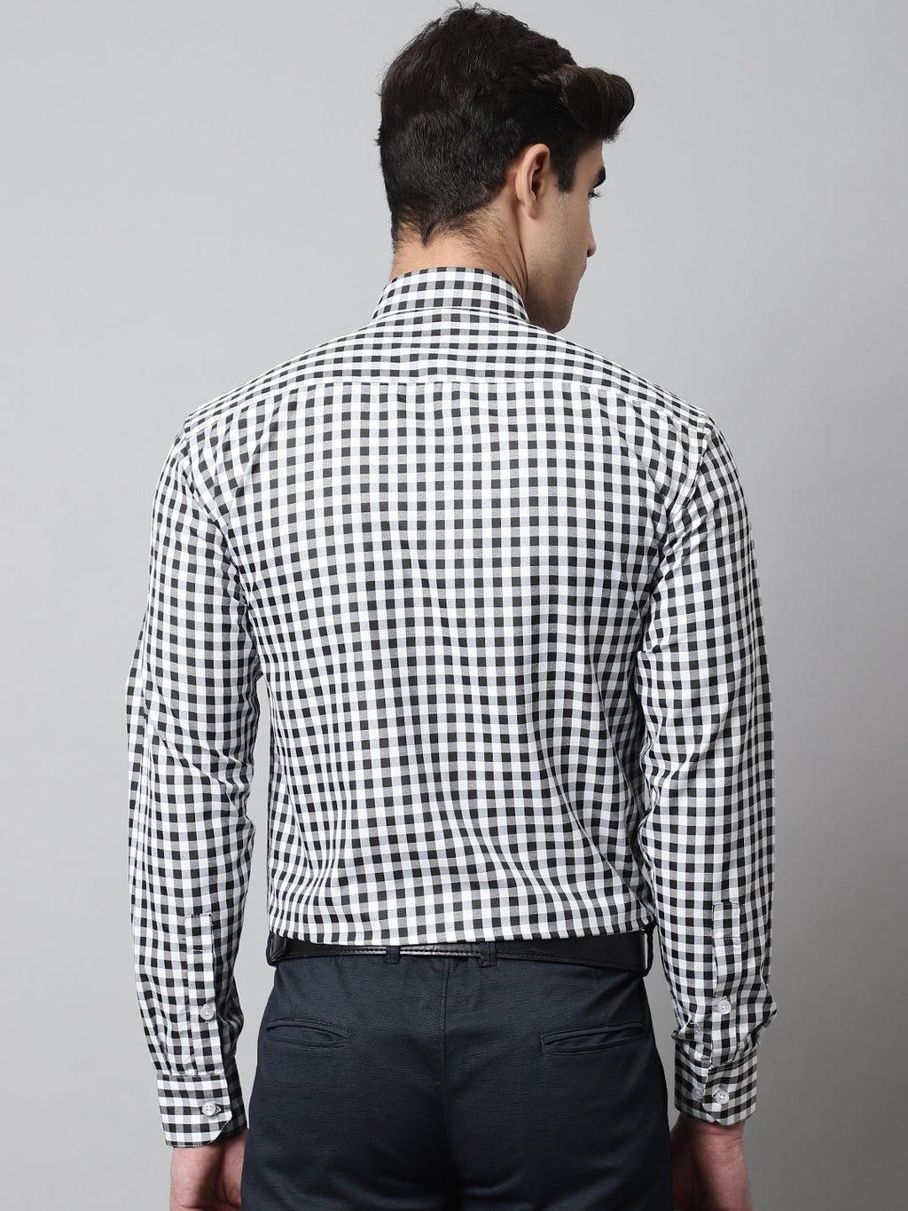 Jainish Men's Black Checks Pure Cotton Formal Shirt | Grocsy