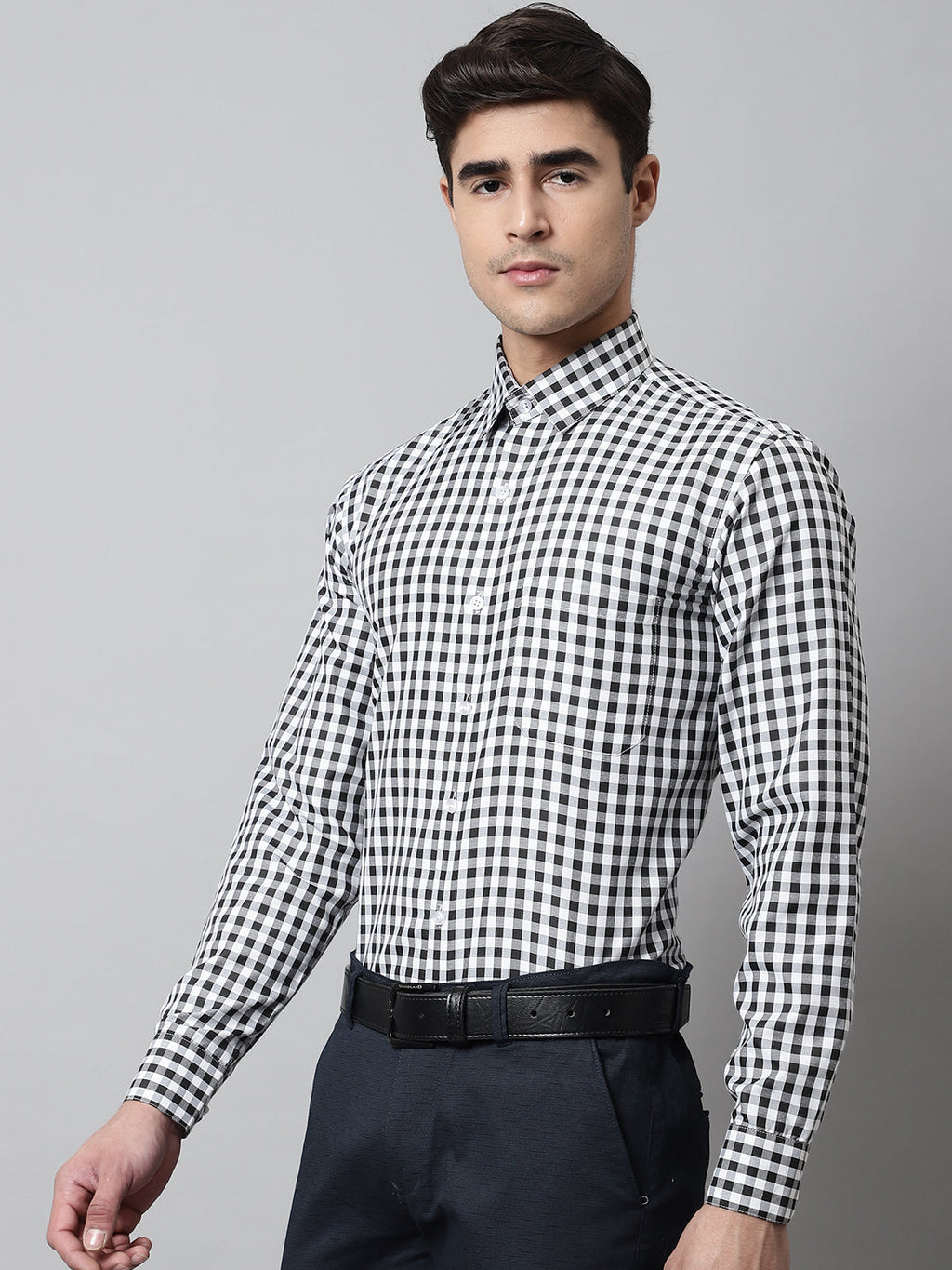 Jainish Men's Black Checks Pure Cotton Formal Shirt | Grocsy